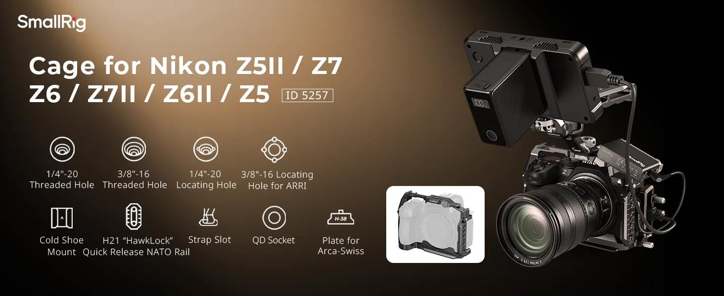 Cage for Nikon Z5 II/Z5/Z6/Z6II, Z7/Z7II with HawkLock Arca-Swiss Quick Release