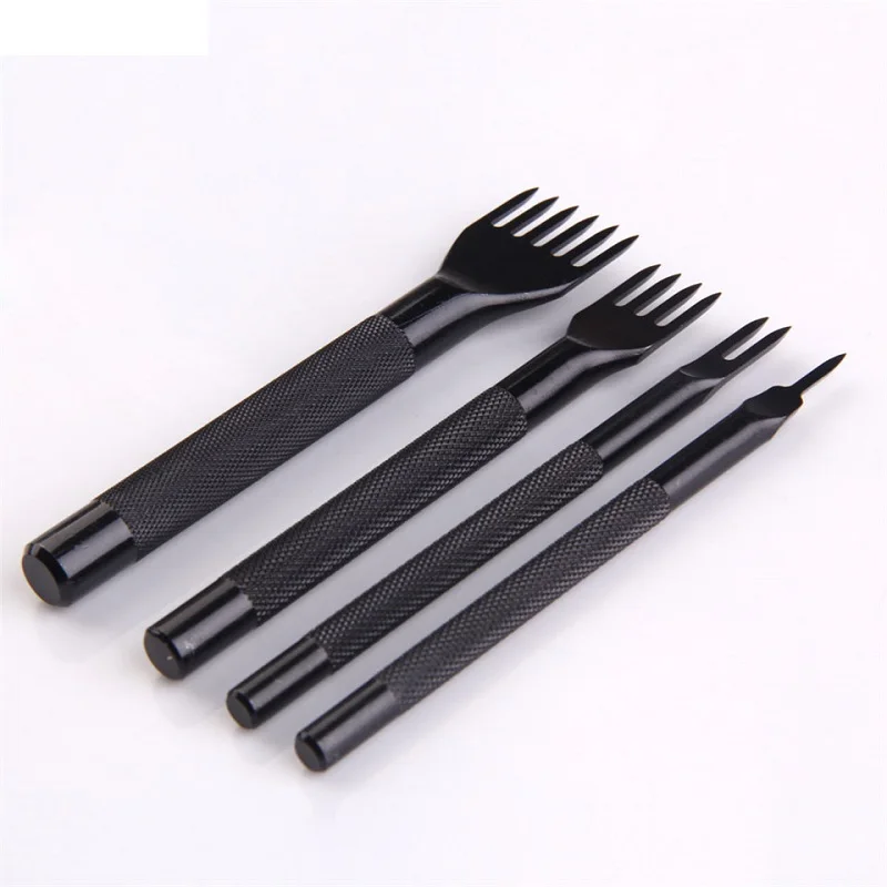Black/Sliver/Gold/Retro Color 4 Style Leather Craft Hole Punch Tools Kit Convenient Diamond Point Chisel Leather Tools