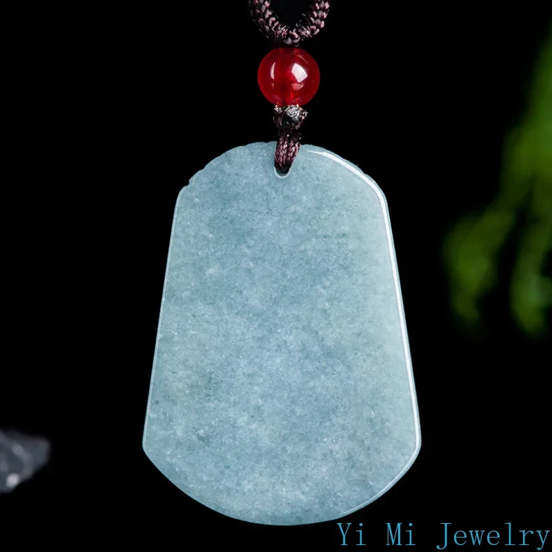 Genuine A-goods Jadeite Blue Water Trumpet Dragon Pendant Fashion High-grade Men's and Women's Models Jewelry Jade Necklace