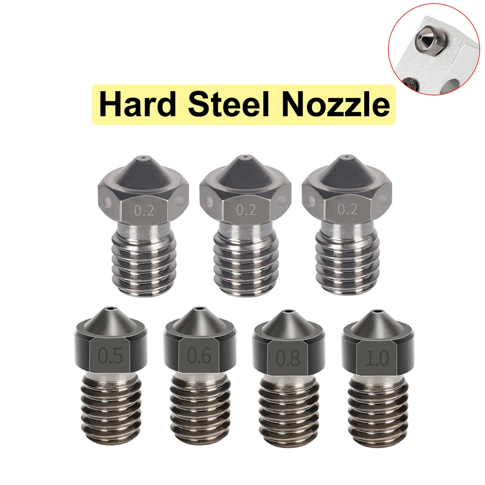 하드 스틸 E3D 깍지 V5 V6 핫엔드 M6 스레드 모든 금속 노즐, 1.75mm 필라멘트 3D 프린터 부품용 타이탄 핫엔드용, 2 개