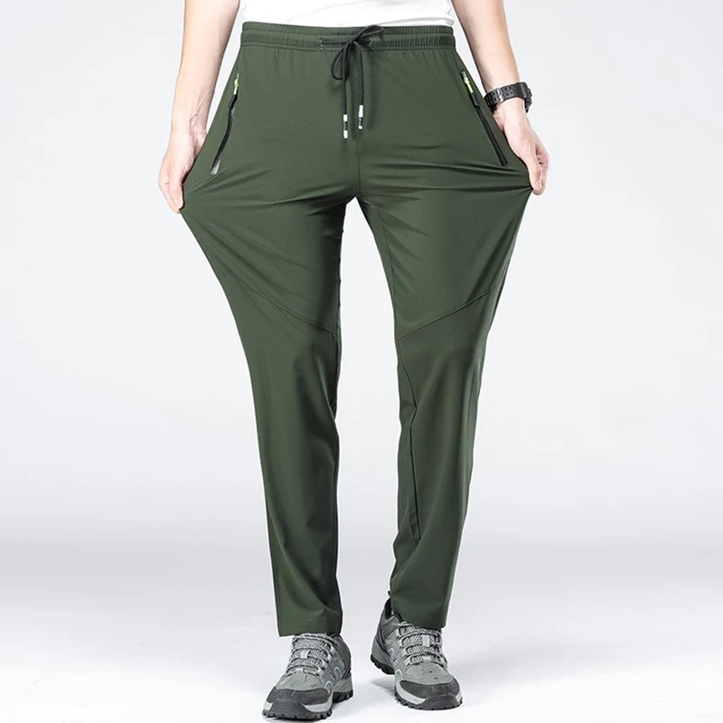 6XL Plus Size Summer Mens Quick-drying Jogging Pants Outdoor Loose Elastic Lace Big Zip Pocket Hiking Fishing Cycling Work Pants