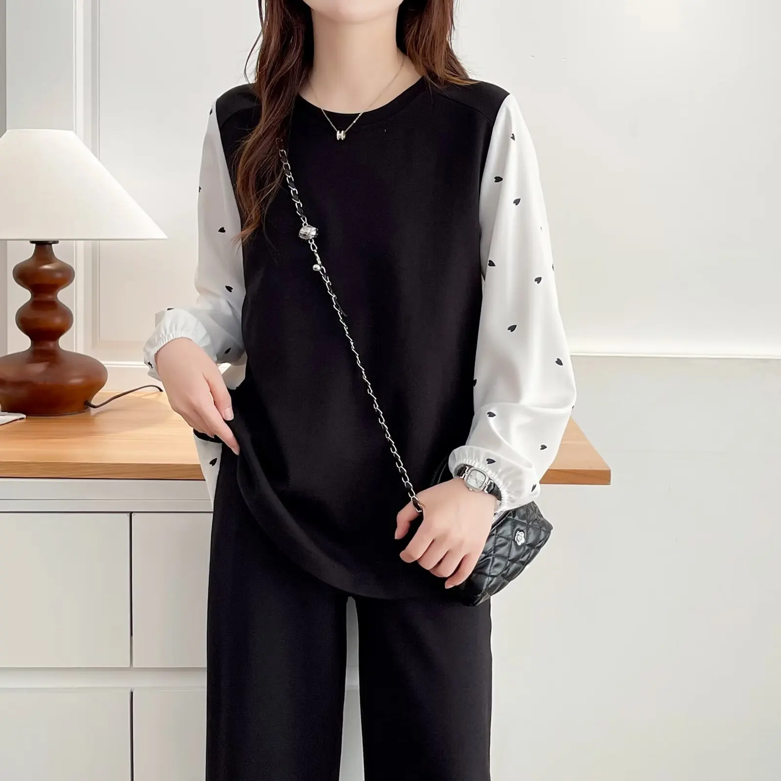 Fashion Plus Size Women's Blouses Autumn New Style Chiffon Patchwork Long Sleeved Top Stylish Fake Two Pieces 2521