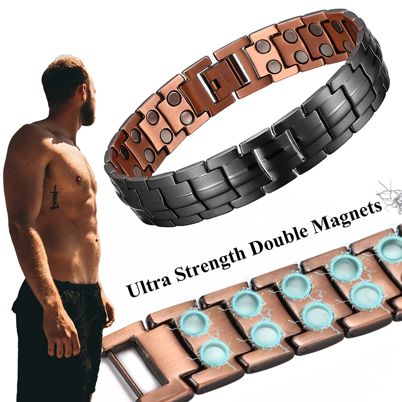 

Ultra Strength Magnetic Therapy Bracelet for Men Fashion Double Row Strong Magnets Power Energy 99.95% Pure Copper Bracelets