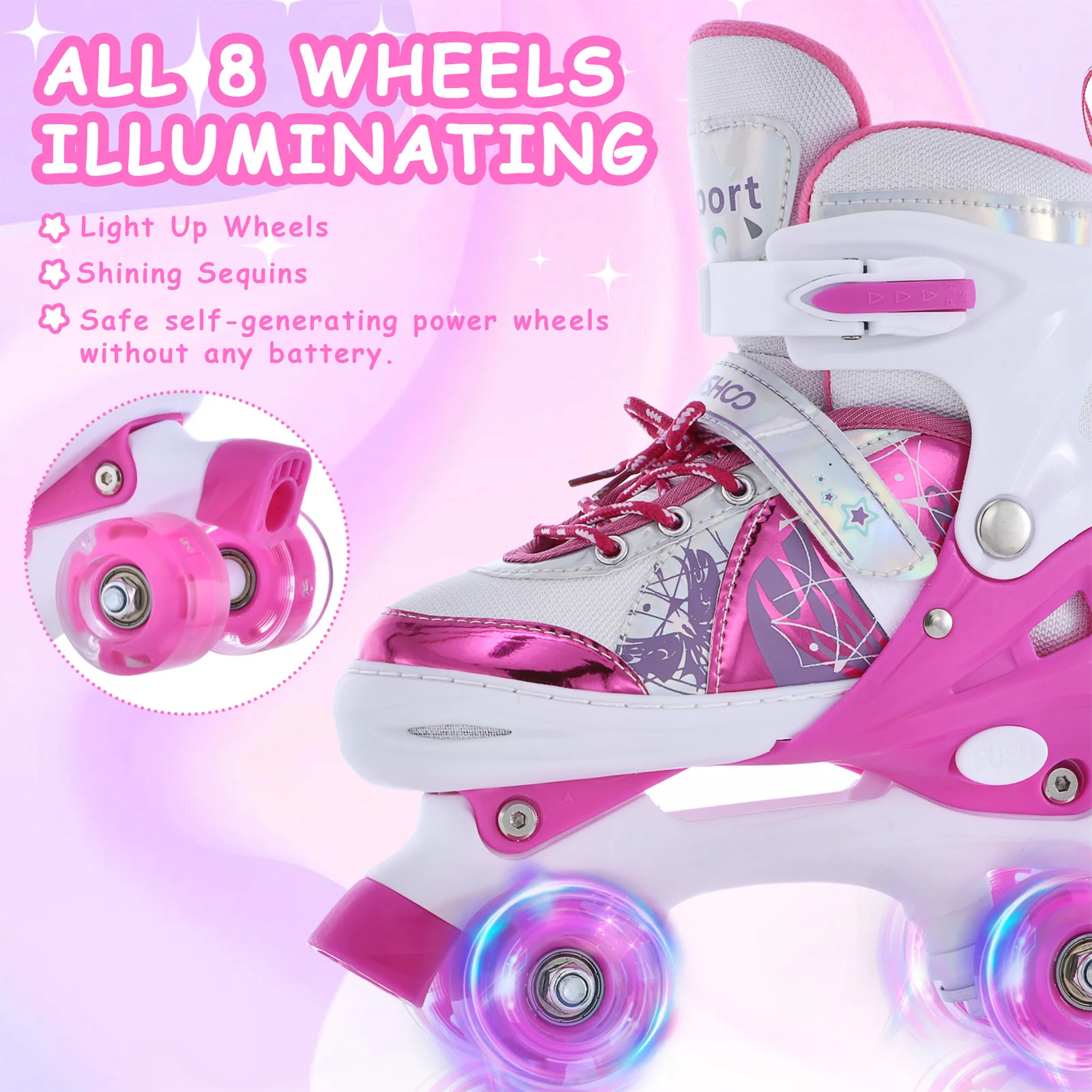 Roller Skating Wheels Roller Skates For Kids Girls Boys 4Size Adjustable Light Up Children's Roller Skate Shoes 4 Wheels