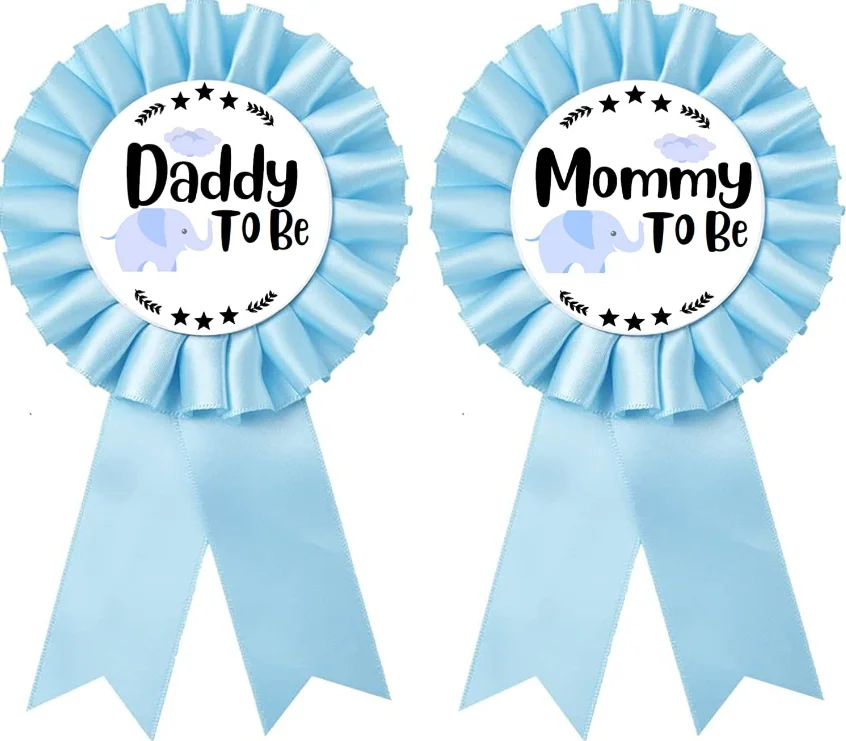 

50pcs Baby Shower Tinplate Badge Mommy to Be Daddy to Be Gender Reveal Elephant Button Baby Celebration Decor Blue Pink
