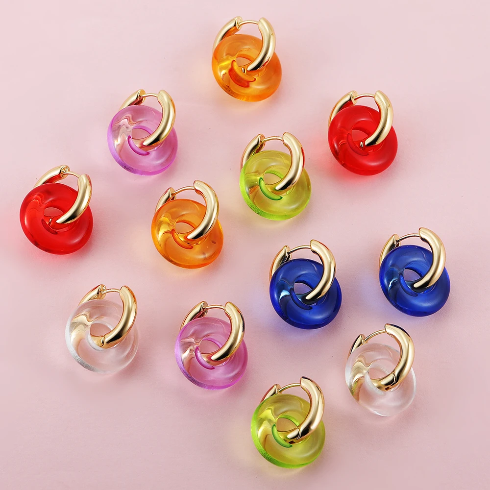 Boho Transparent Acrylic Round Hoop Earrings for Women Gold Color Metal Huggie Ear Buckle Female Party Jewelry Gifts