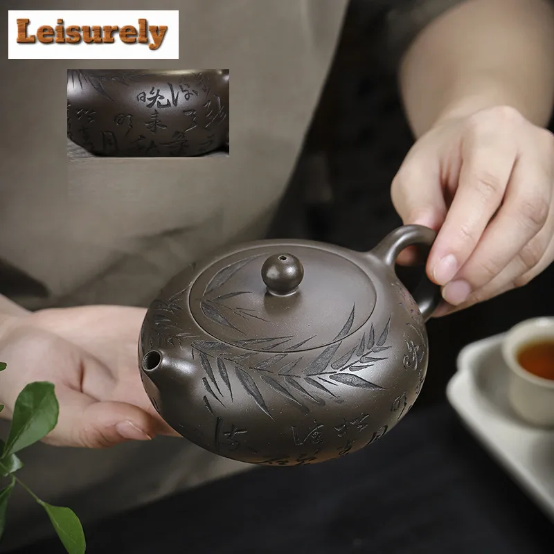 330ml Ancient Yixing Purple Clay Teapots Handmade Flat jade Pot Raw Ore Purple Mud Kettle with Infuser Chinese Zisha TeaSet Gift