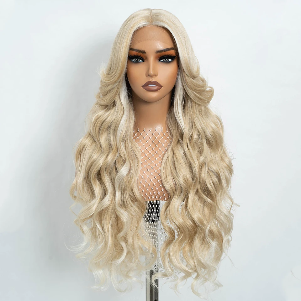 Synthetic Body Wave Lace Front Wigs For Women 28 inch Omber Blonde Black Lace Frontal Wigs Heat Resistant Fiber Cosplay Wig lace front wig synthetic hair wigs