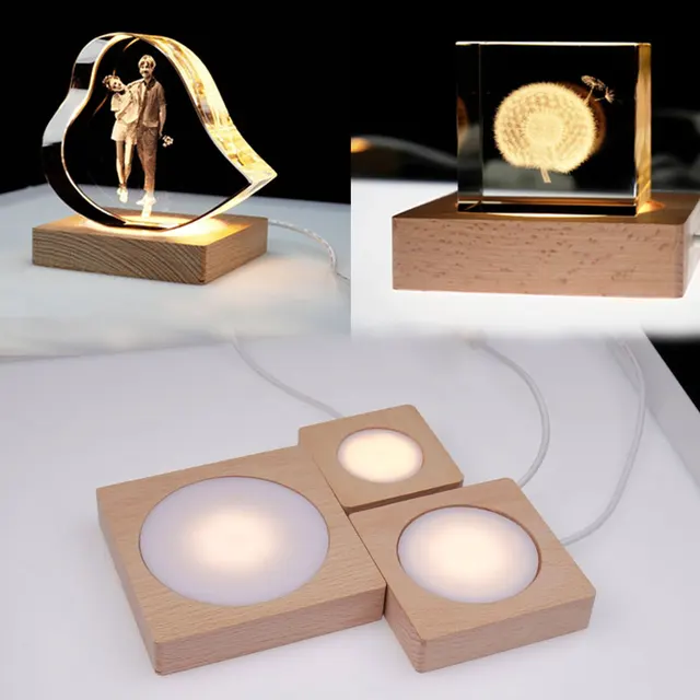 6/8/10 Cm Négyzet Alakú Fa Led -Es Fényjelző Állvány Asztali Kristály Üveg Gyanta Művészeti Díszek Éjszakai Lámpa Alap Az Otthoni Boltok Dekorációjához