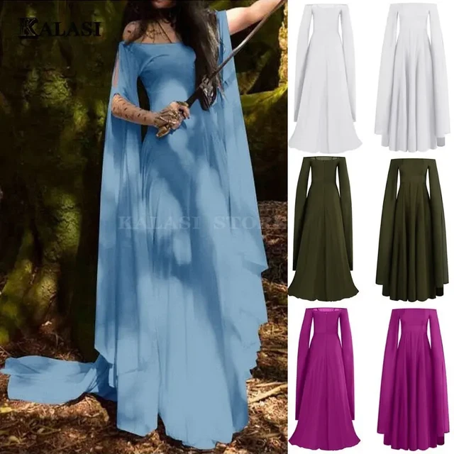  Disfraz medieval renacentista para mujer, vestido largo  irlandés, con hombros descubiertos, con cordones, vestido de baile gótico  retro