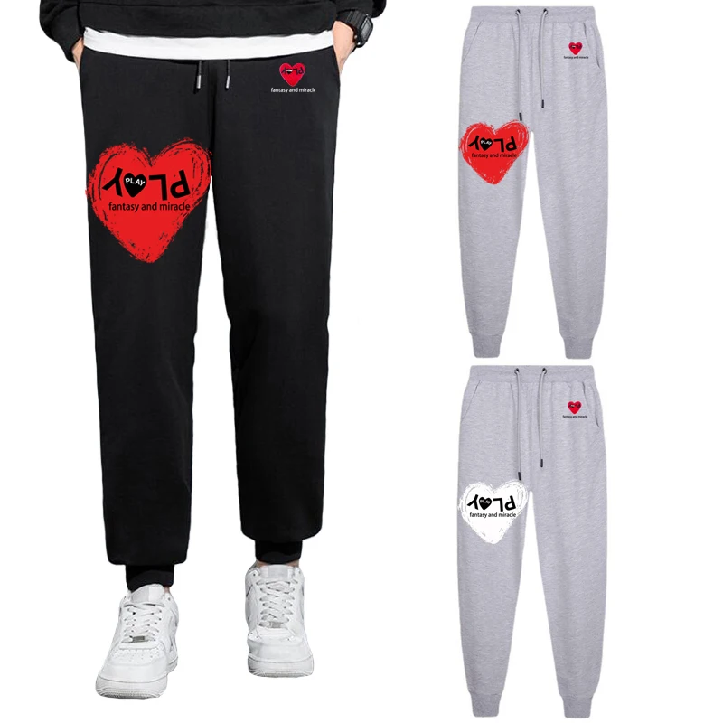 

Брюки для мужчин и женщин, тонкие хлопковые эластичные свободные длинные штаны с принтом сердечек, букв, вышивки, Speckle, сердец, на шнуровке, весна