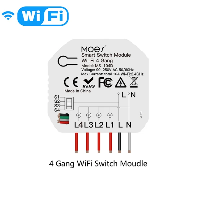 MOES WiFi Smart Light Dimmer Module / Switch Module Smart Life Tuya Remote Control Work with Alexa Google Home 1/2 Way 1/2 Gang 4 Gang Switch