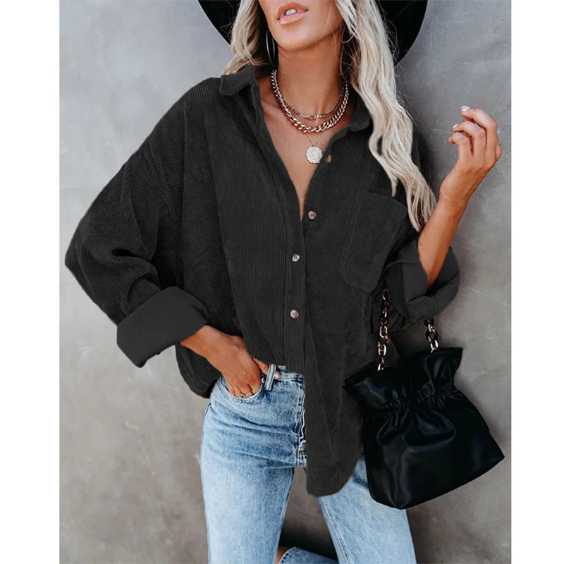 2023 Autumn/Winter Women's Shirt Solid Lapel Pit Stripe Casual Coat Women 2