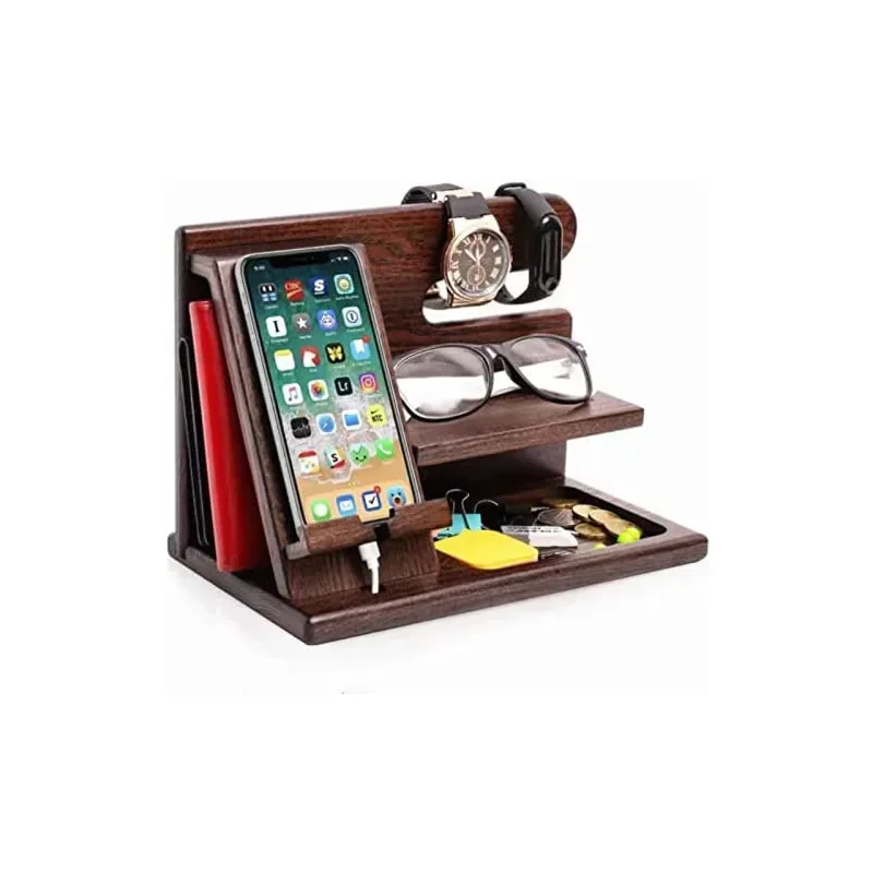 Multi-functional Wooden Telephone Extension Base Father's Gift Bedside Table Desktop Organizer Storage Rack Mobile Phone Holder