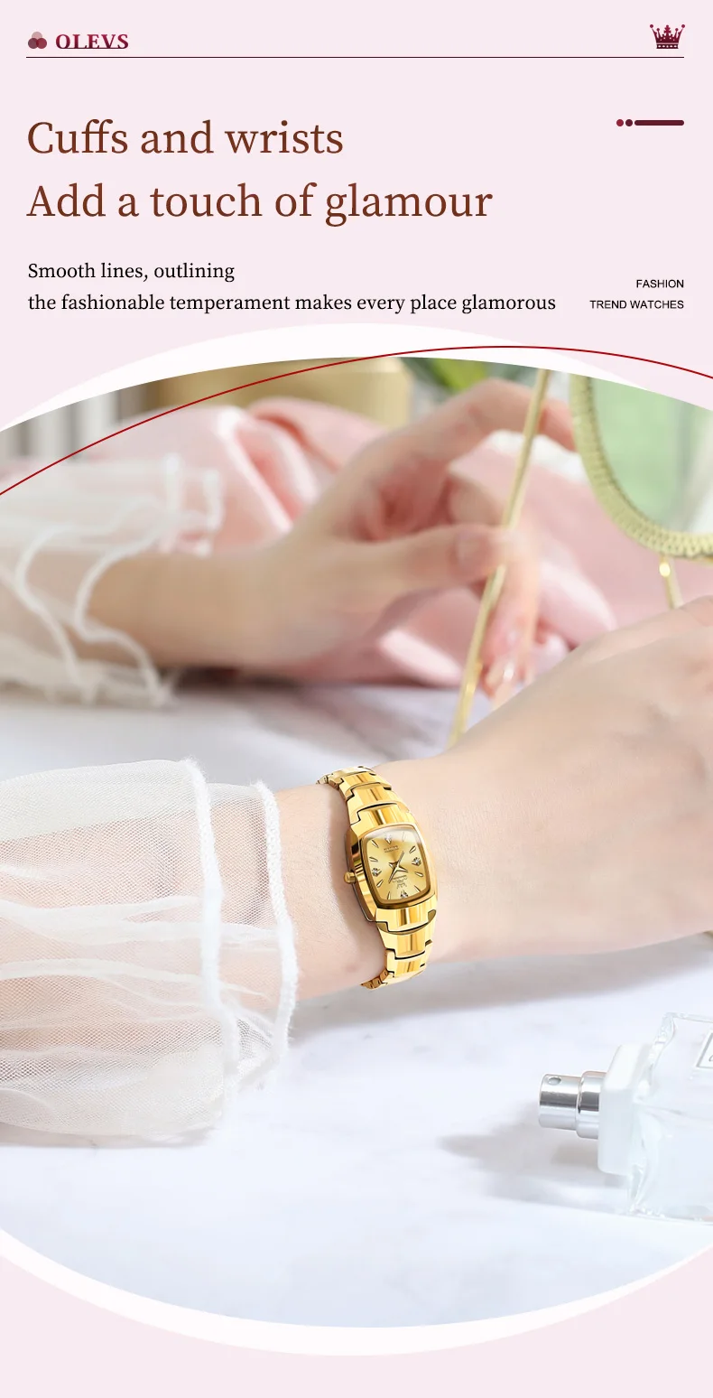 OLEVS 7006 Certified Brand Elegant Luxurious Women's Watches waterproof Tungsten Steel strip Quartz Watch for Lady Tonneau Watch