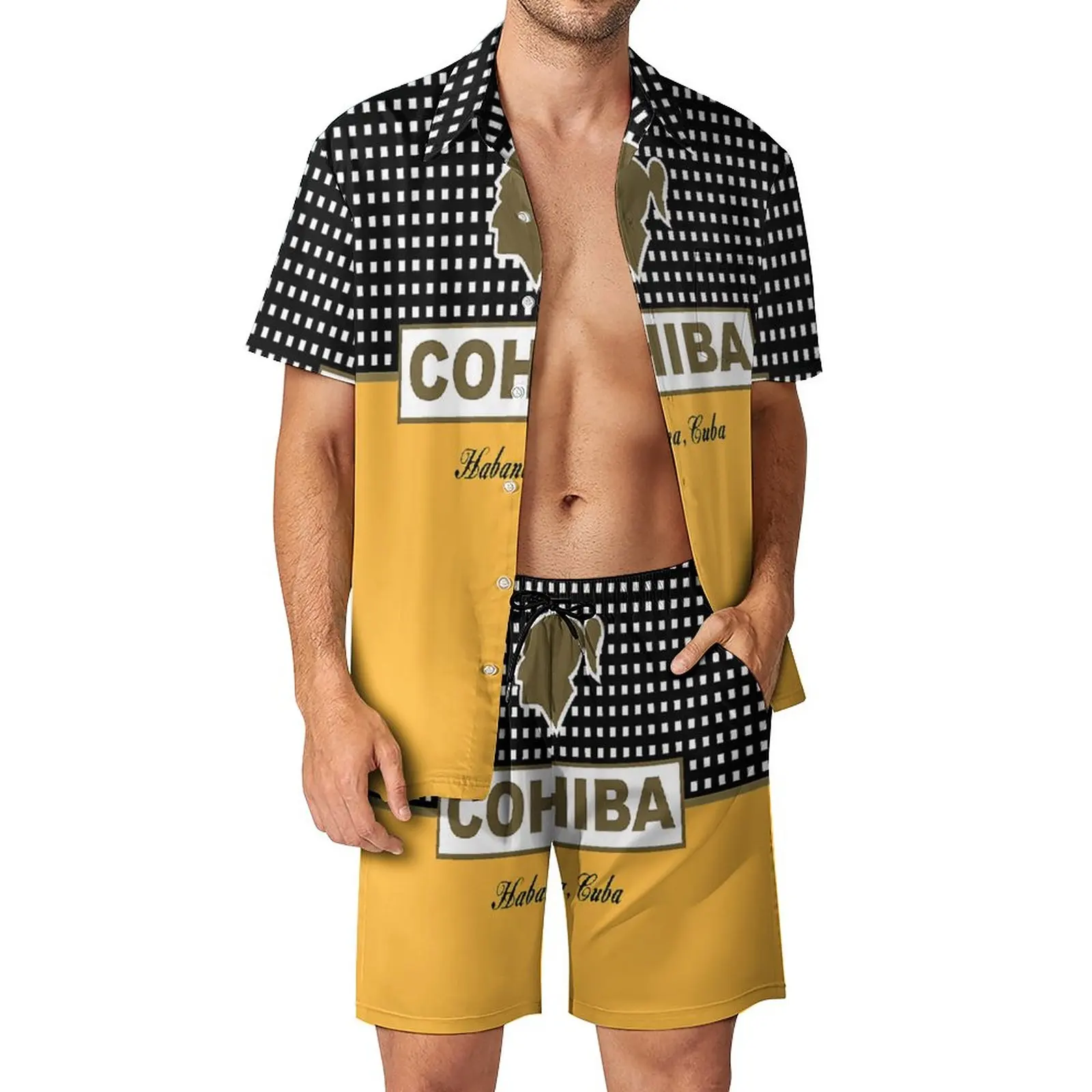 

Men's Beach Suit Cohibar Habana Cuba Throw Pillow 2 Pieces Suit top Quality Going Out Funny Graphic
