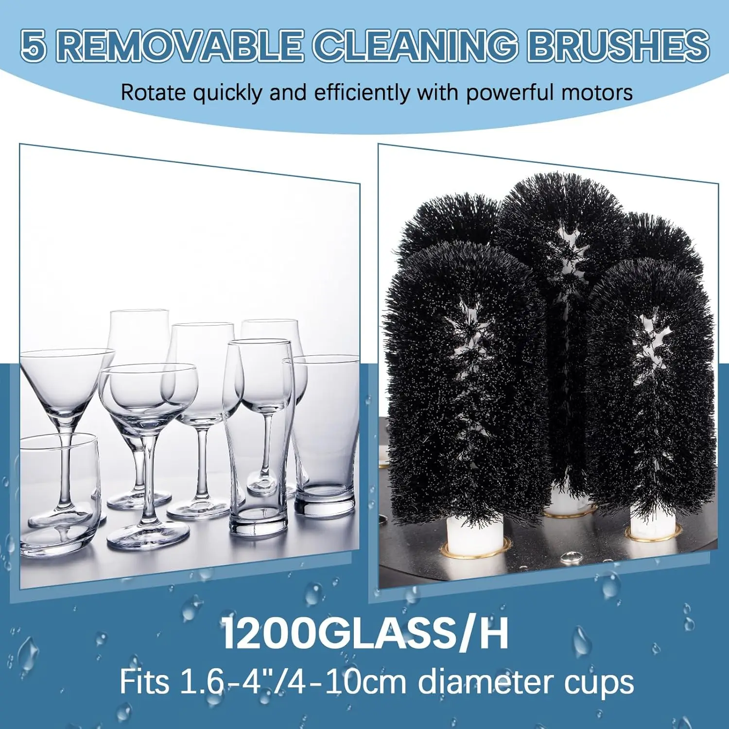 5-Brush Electric Glass Washer 1200 Cups/H, Upright Five Brush Electric Glass Washer Wine Cleaning Machine Bar Gla