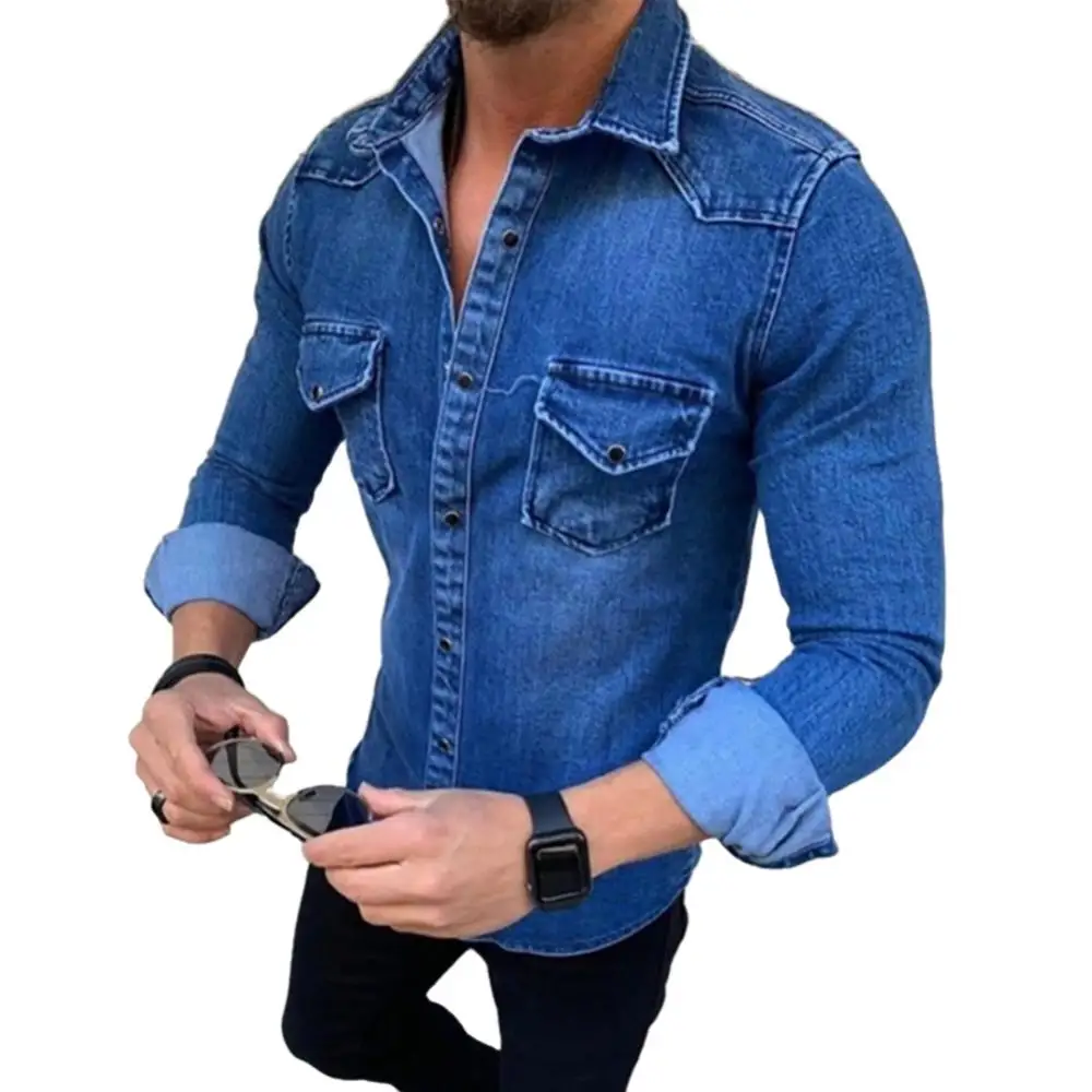 Spring Autumn Denim Shirts Men Top Long Sleeve Jeans Shirts for Men Single-breasted Casual chemise homme рубашка мужская denim shirt long sleeved shirt