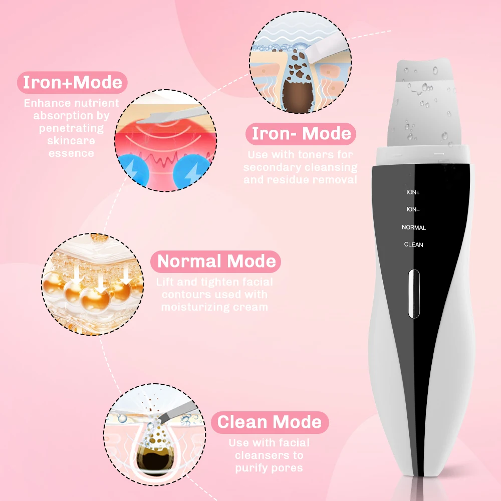 White ABS Stainless Steel Ultrasonic Face Scrubber Spatula