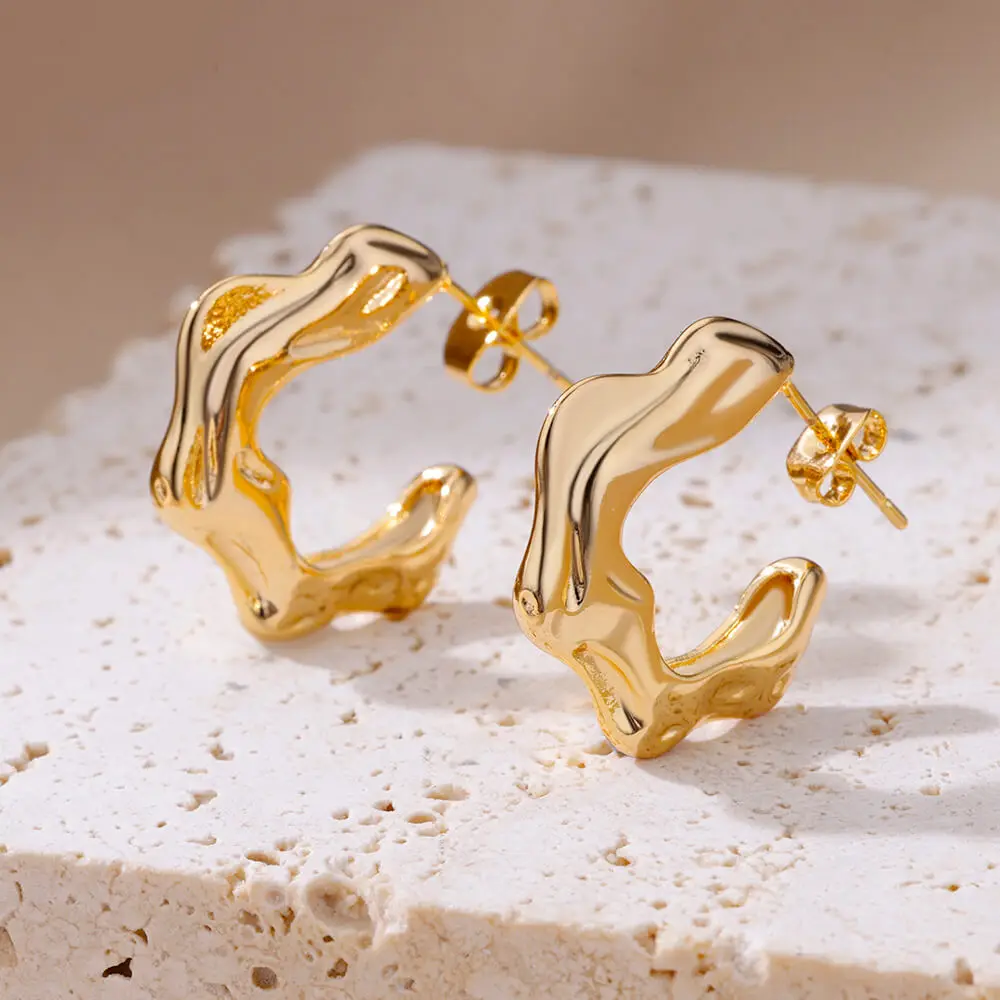 Irregular C Shaped Earrings Stainless Steel Geometric For Women