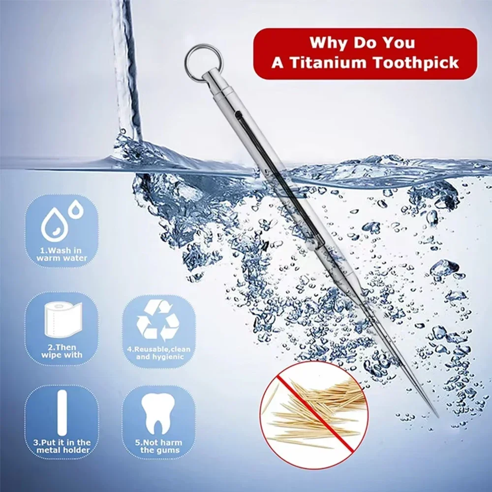 Portable Titanium Toothpicks Alloy Push-pull Spring Design With Metal Toothpick Holder for Outdoor Picnic Camping Accessories