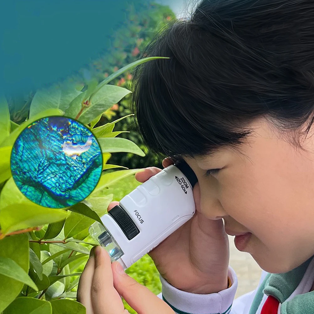 Lab Handheld Microscope with LED Light Battery Powered Kids Science Microscope Home School Biological Science Educational Toys