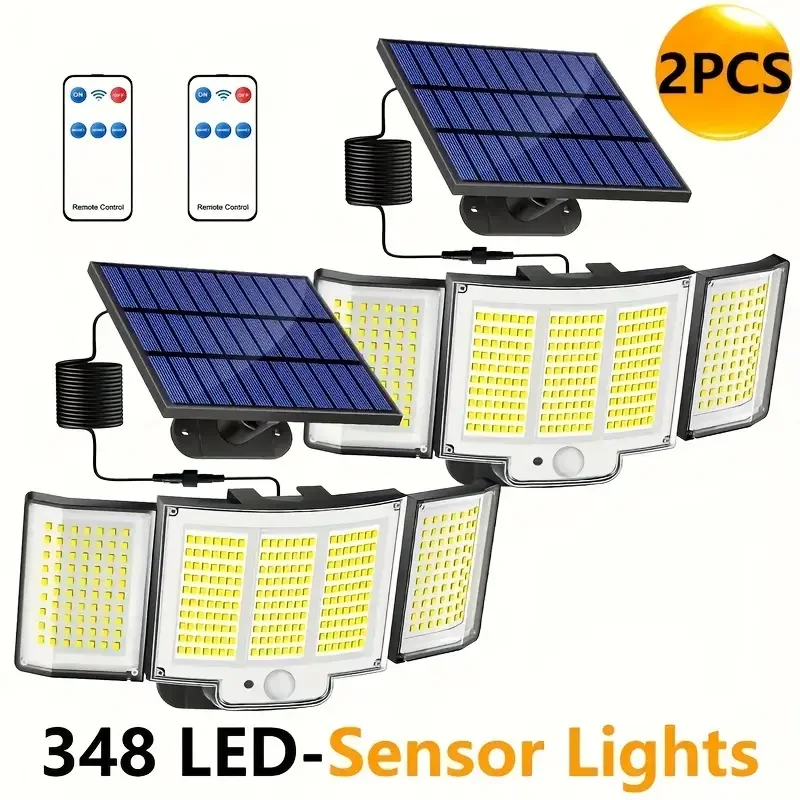2PCS Solar Lights Outdoor 348 LED Security Light with Motion Sensor 3 ...