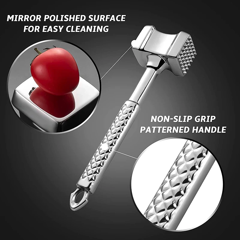 304 Stainless Steel Meat Tenderizer Dual Sided Meat Hammer Mallet Pounder for Tenderizing Steak Beef & Poultry meat tenderizer meat hammer