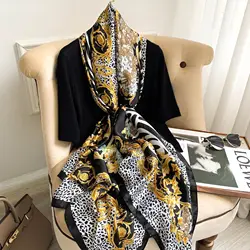 Fashion Shawls 2024 Four Seasons Long Silk Scarves Popular Leopard Print Satin Beach Towel Europe And America 180X90CM Bandannas