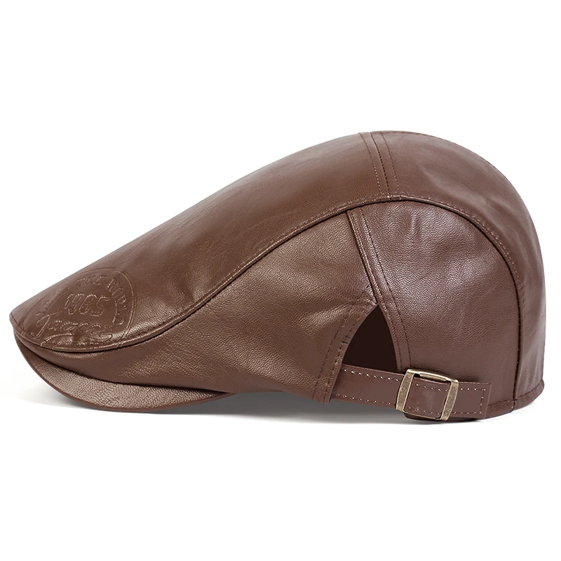 Herren Retro 1985 PU-Leder Newsboy Caps Britische Malerhüte Frühling Herbst Seitlich Verstellbare Flache Mütze Hip Hop Baskenmützen – Detail 11