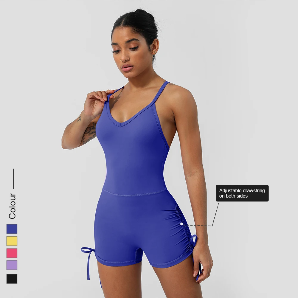 Women Yoga Jumpsuit Cross Back Padded Fitness Set Drawstring Bottom Sleeveless Beauty Back Running Workout Jumpsuit