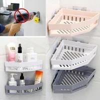 1pcs Wall-mounted No Punching Triangle Shelf Shower Bathroom Corner Toiletries Holder Corner Home Organizer Plastic Storage Rack 1