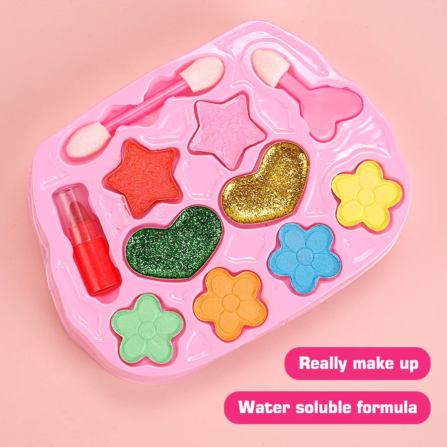 Heart of the Ocean Makeup Handbag Water Soluble Safe Girls Cosmetic Box Play House Toy Real Glitter Lipstick