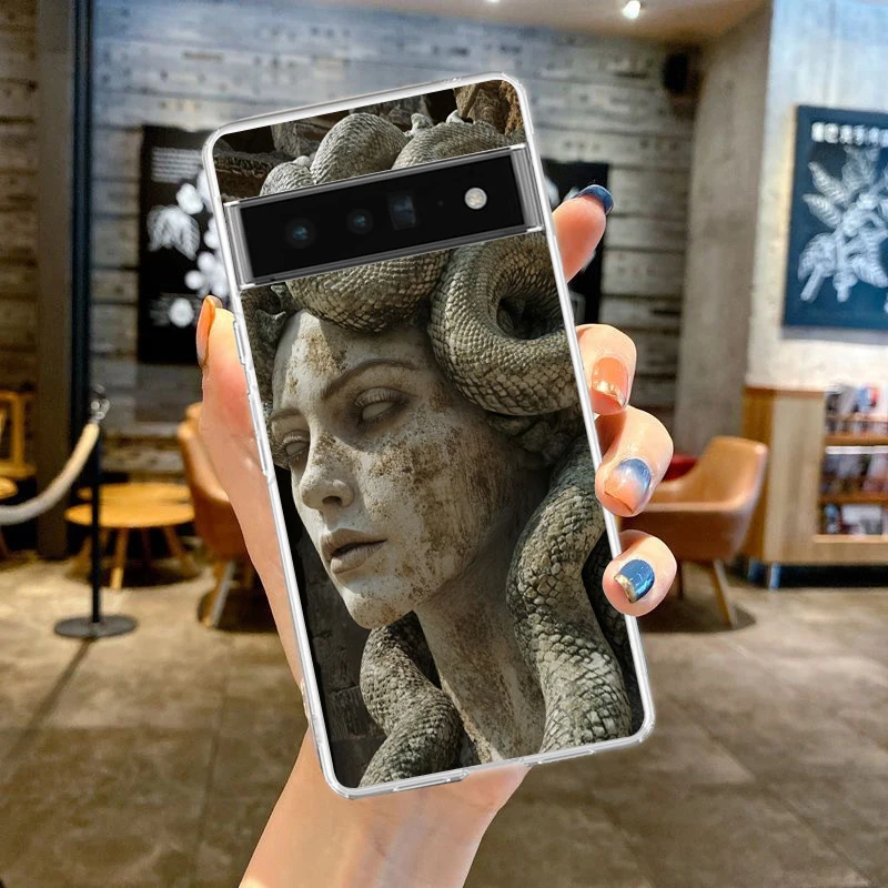 Aesthetic Collage Art Soft Clear Phone Case with Sculptures and Paintings Design
