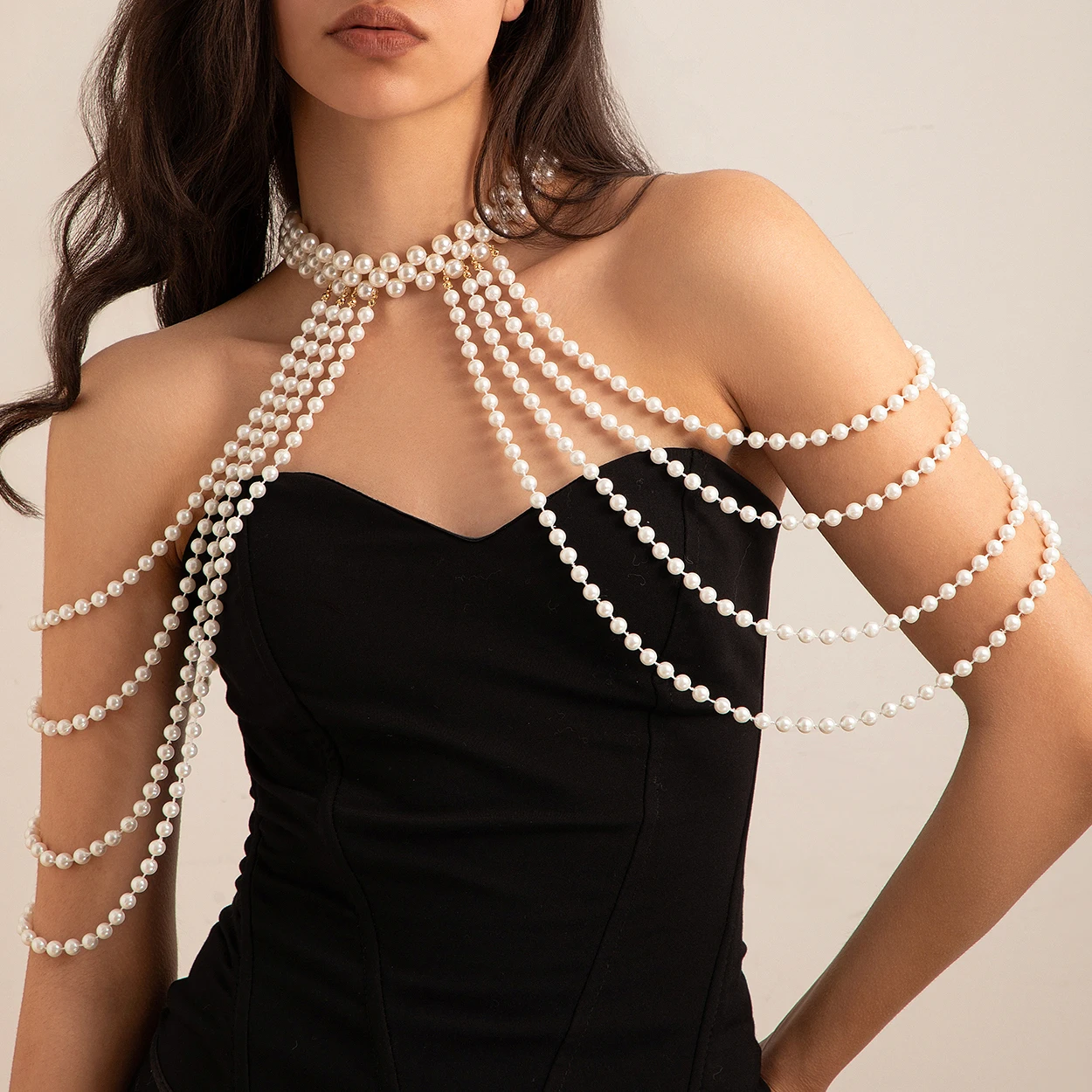 Ingemark new in 2024 wedding shawl imitation pearl shoulder chain necklace for women elegant shawl wedding jewelry accessories.