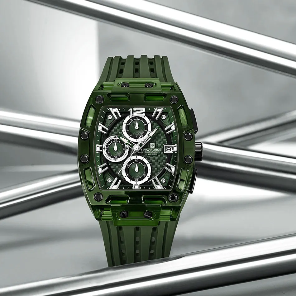 NAVIFORCE Black Silicone Strap Military Sports Chronograph Watch for Men