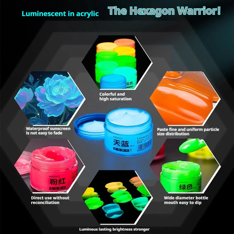 Glow-in-the-dark pigment 20ml fluorescent acrylic luminous paint DIY