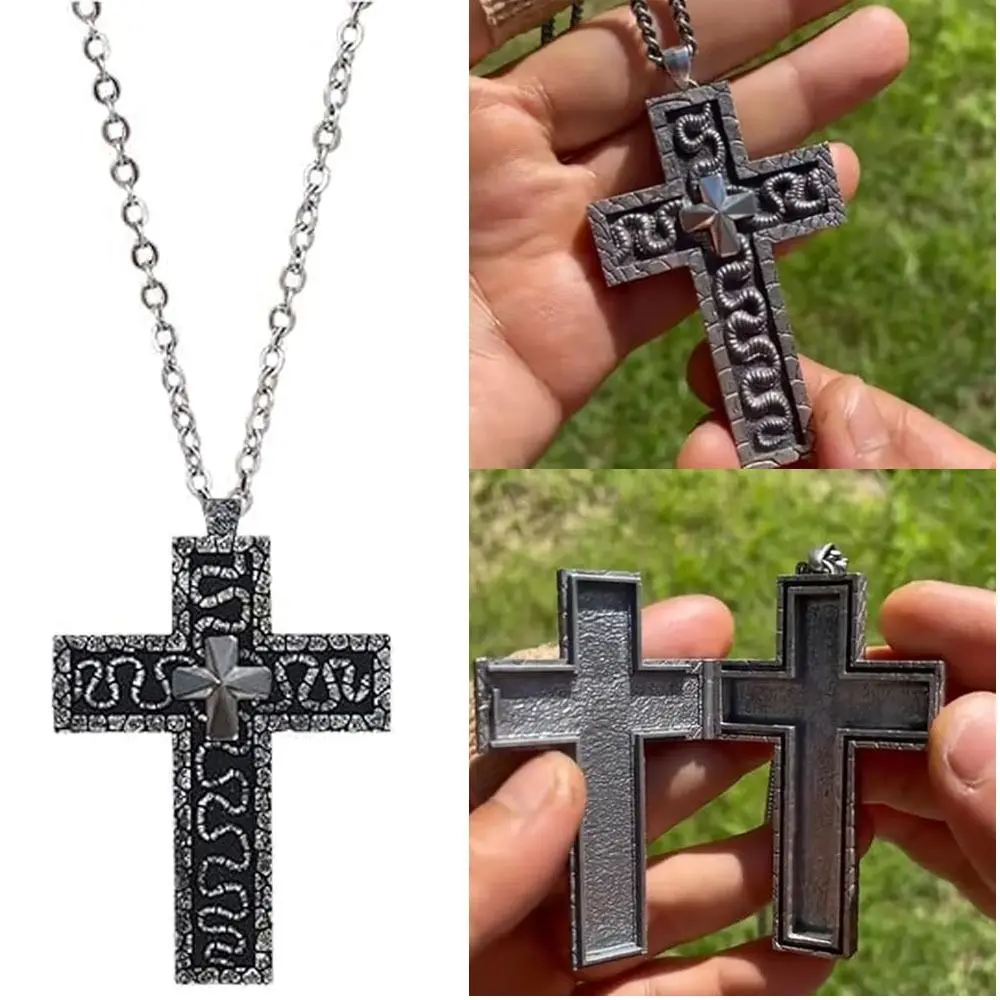 Stainless Steel Vintage Cross Pendant Necklace with Secret Compartment