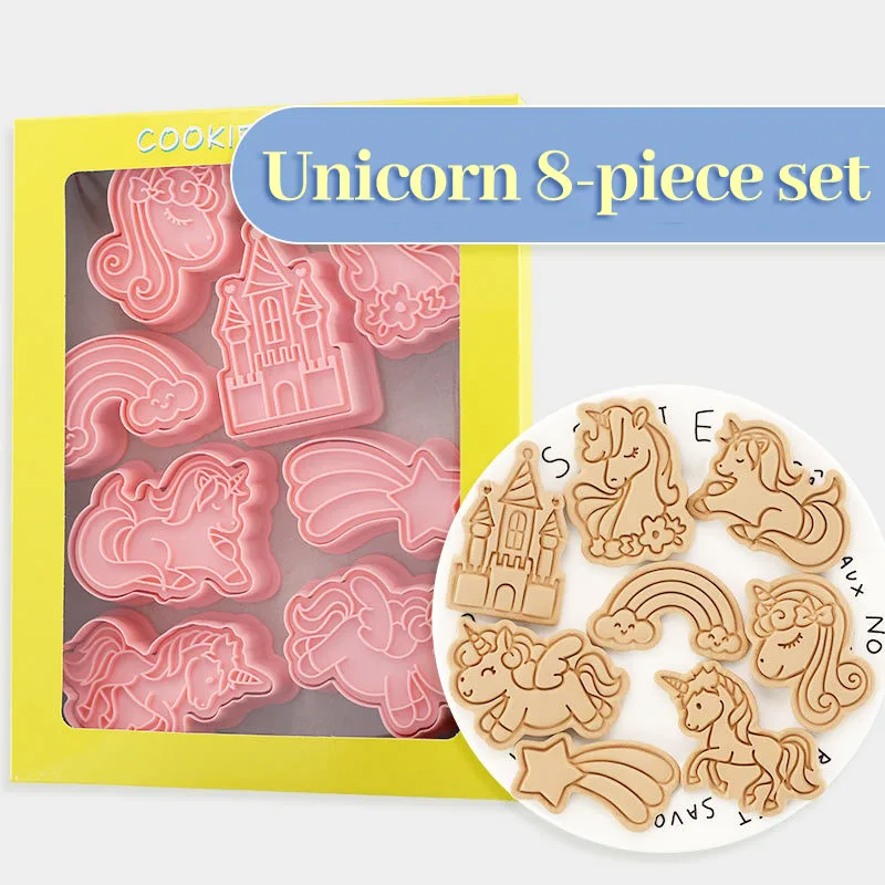 8Pcs/set Cartoon Unicorn Cookie Cutters Plastic 3D Biscuit Mold Stamp Kitchen Baking Pastry Bakeware Tool Kitchen Accessories