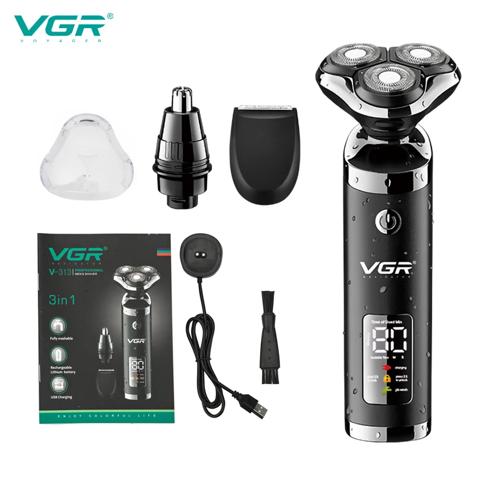 Vgr 3 In1 Multifunction Electric Shaver Usb Lcd Display Wet Dry Use