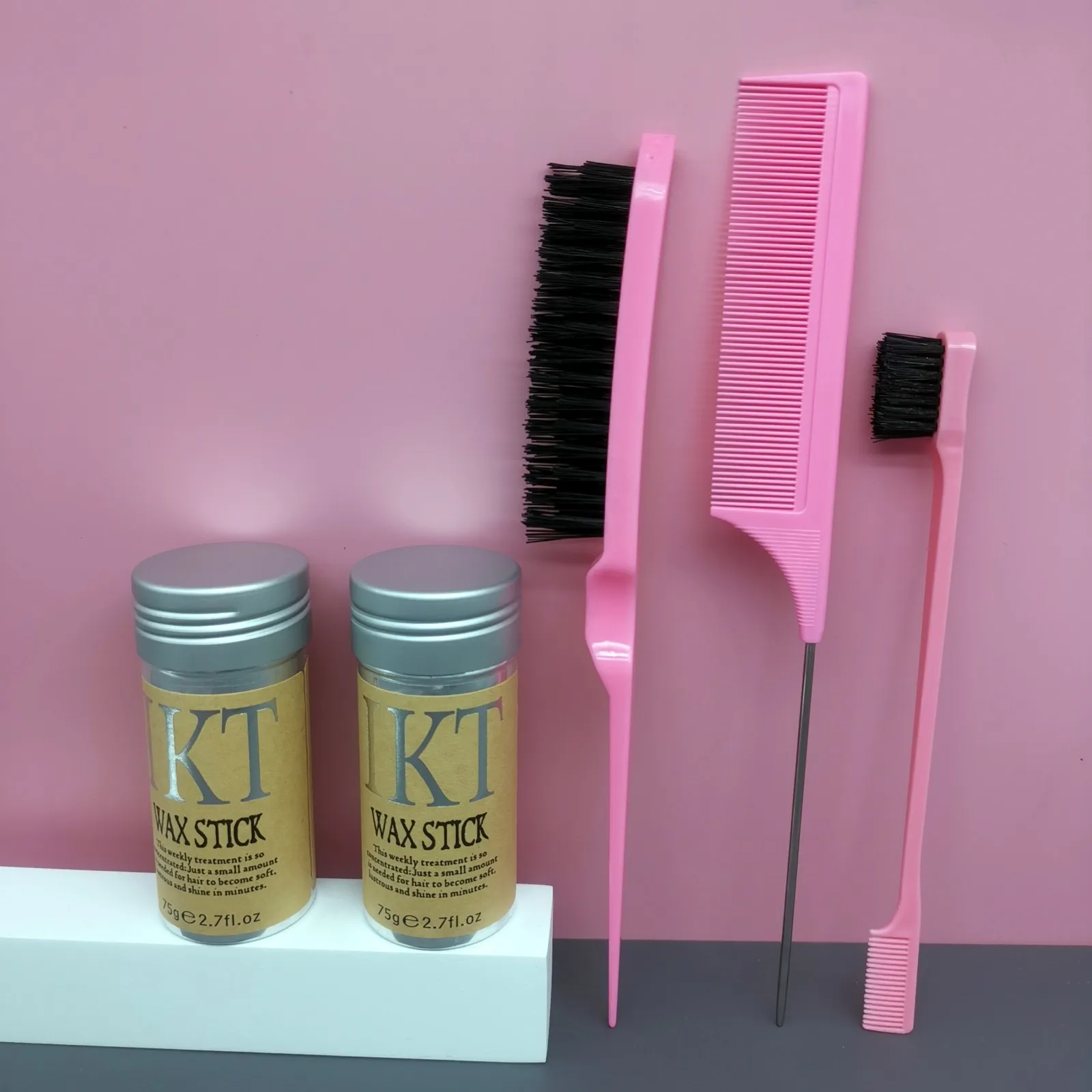 2Pcs Women Hair Wax Stick with Slick Back Brushes Gel Pomade for Kids Little Girls Toddler Flyaway Hair Wig Styling Accessories 2
