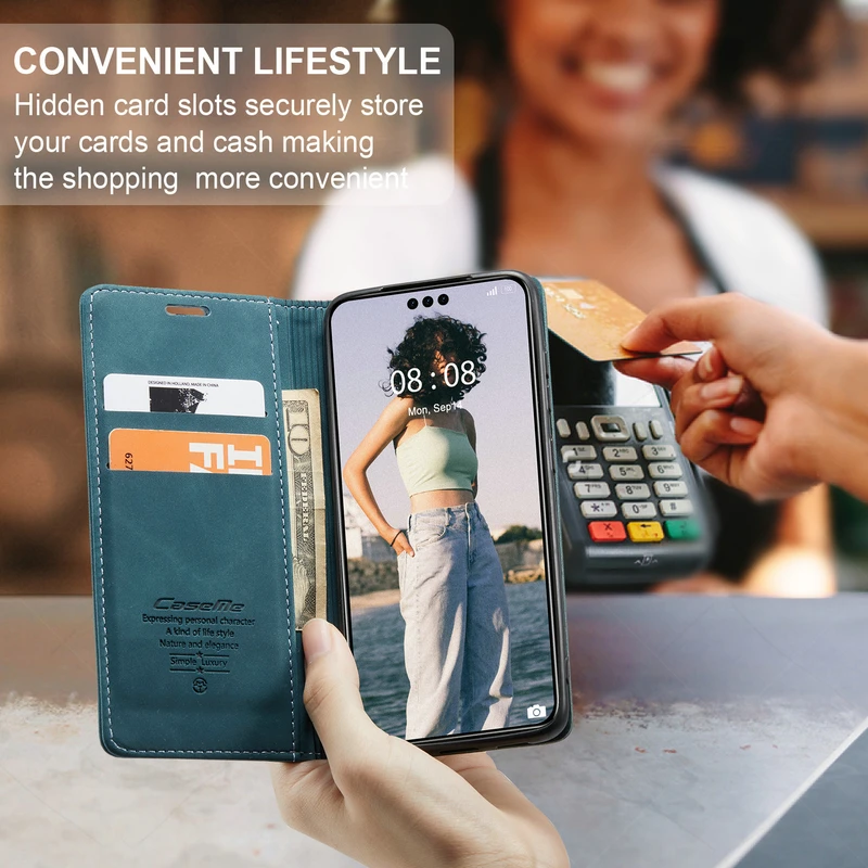Vintage Leather Flip Wallet Phone Case - Magnetic Closure and Card Slots