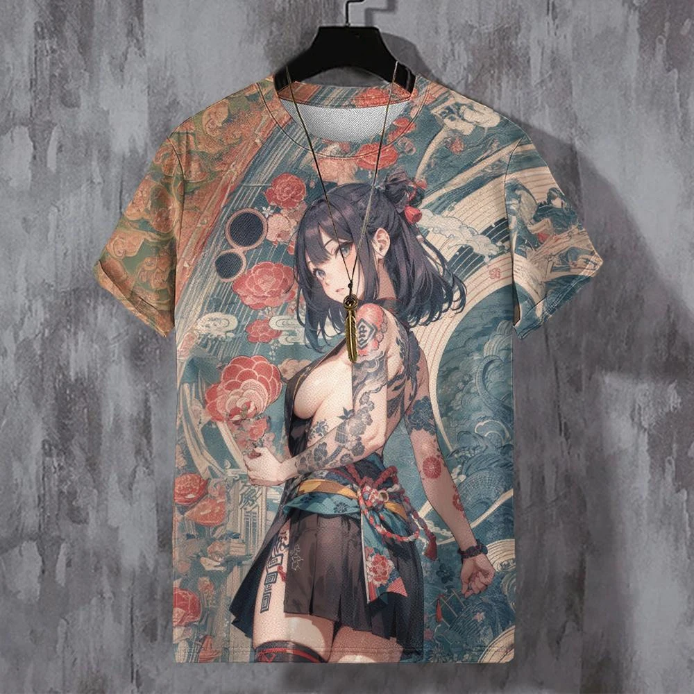 Mens Short Sleeve Oversized Anime T Shirt