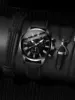 3PCs Fashion Business Casual Men's Belt Quartz Watch with PU Leather Woven Bracelet Necklace Combination Set 1