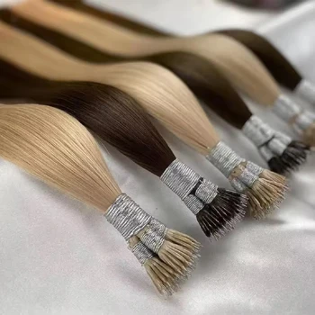 Straight I Tip Nano Ring Hair Extension Microlinks Blonde 613#  100% Human Hair Natural Black Keratin Silicone Beads 50g/Set