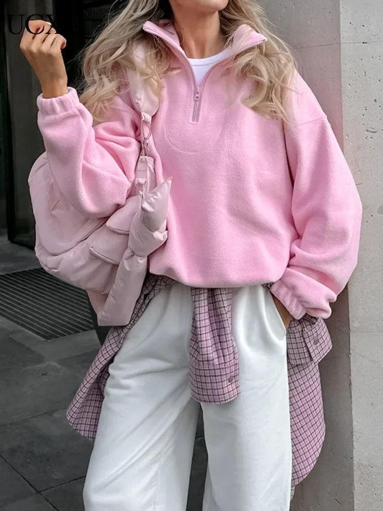 Fashion Pullover Sweatshirt European Style Solid Color Long Sleeve All Match Loose Casual Top Women 2025 Spring Autumn