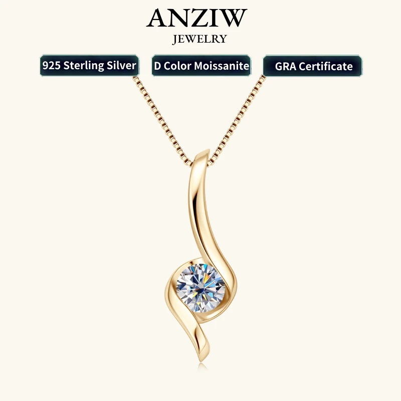 

Anziw Real 1.0Carat Moissanite Twist Necklaces for Woman 100% 925 Silver Drop Pendant Certified 2023 Trendy Fine Jewelry Gifts