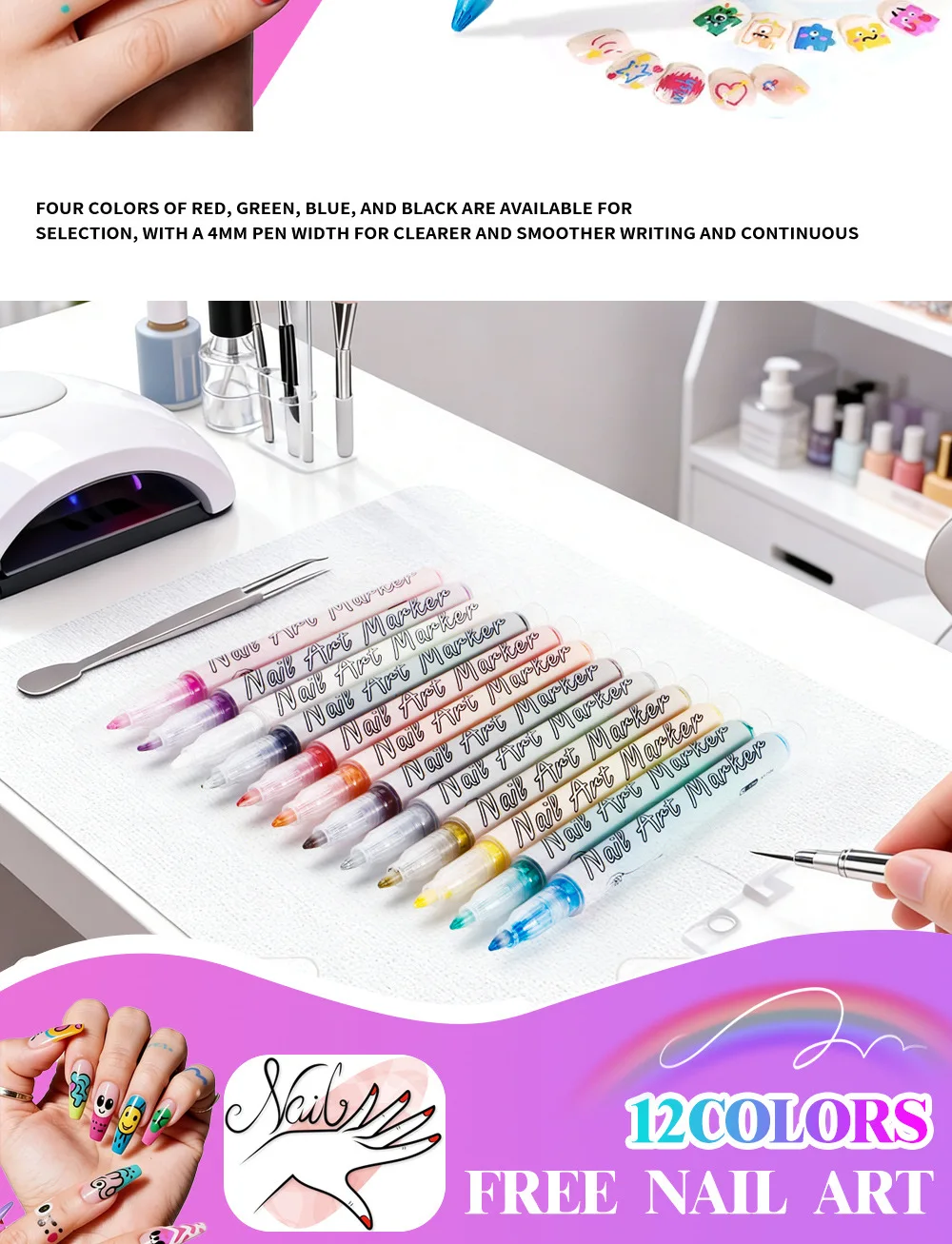 12Pcs/Set Colourful Waterproof Nail Art Graffiti Pen DIY 3D Nail Art Drawing Pen Abstract Line Manicure Tool Painting Liner