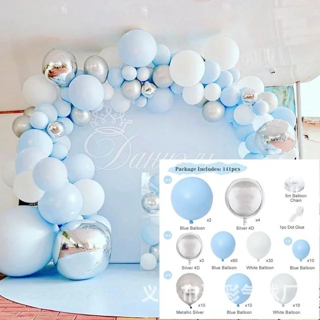 141pcs-Blue-Silver-Macaron-Met