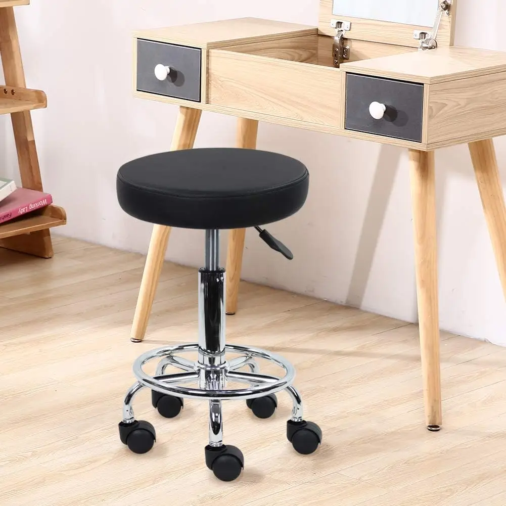 pu-leather-round-rolling-stool-with-foot-rest-swivel-height-adjustment-massage-stools-small-black